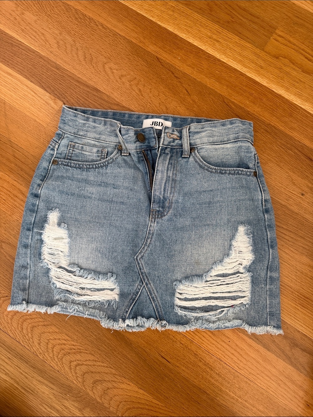 JBD Distressed Light Blue Denim Mini Skirt